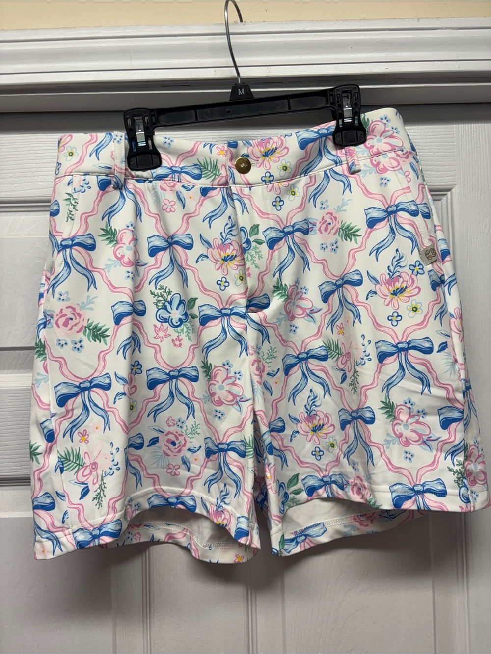 Simply Southern Women’s Floral Bow-Print White Shorts UPF 50 Sunblock New M